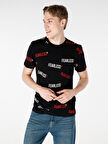 Regular Fit Bisiklet Yaka Baskılı Siyah Erkek Kısa Kol Tişört