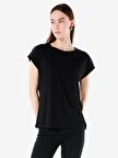 Normal Kesim Bisiklet Yaka Siyah Kadın Kısa Kol Tişört Cl1067289