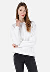 Regular Fit Yuvarlak Yaka Jakarlı Kadın Beyaz Sweatshirt