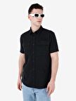 Normal Kesim Shirt Yaka Siyah Erkek Kısa Kol Gömlek