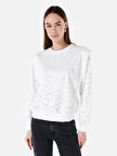 Normal Kesim Bisiklet Yaka İşlemeli Beyaz Kadın Sweatshirt Cl1067956