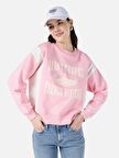 Normal Kesim Bisiklet Yaka Pembe Kadın Sweatshirt