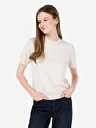 Normal Kesim Bisiklet Yaka Ekru Kadın Kısa Kol Kazak Cl1068077