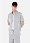Regular Fit Shirt Neck Jakarlı Erkek Gri Kısa Kol Tişört