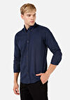 Regular Fit Shirt Neck Düz Erkek Lacivert Uzun Kol Gömlek Cl1070811