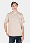 Comfort Fit Yuvarlak Yaka Düz Erkek Bej Kısa Kol Tişört Cl1072066