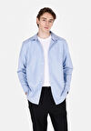 Regular Fit Shirt Neck Düz Erkek Mavi Uzun Kol Gömlek Cl1073845