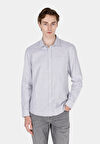 Slim Fit Shirt Neck Çizgili Erkek Gri Uzun Kol Gömlek