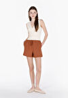 Regular Fit Orta Bel Jakarlı Kadın Kahverengi Şort