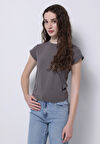 Slim Fit Yuvarlak Yaka Düz Kadın Gri Kısa Kol Tişört