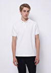 Regular Fit Polo Yaka Jakarlı Erkek Beyaz Kısa Kol Tişört