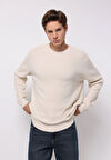 Regular Fit Yuvarlak Yaka Jakarlı Erkek Ekru Kazak