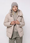 Regular Fit Kapüşonlu Fermuarlı Astarlı Suya Dayanıklı Kadın Bej Mont