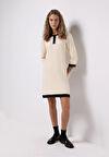 Regular Fit Düz Kadın Ekru ¾ Kol Elbise