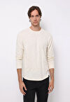 Regular Fit Yuvarlak Yaka Düz Erkek Ekru Uzun Kol Tişört