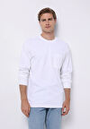 Comfort Fit Yuvarlak Yaka Düz Erkek Beyaz Uzun Kol Tişört
