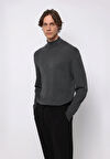 Regular Fit Turtle Neck Jakarlı Erkek Antrasit Kazak