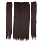 Kanekalon Fiber  Sentetik Düz Yarım Ay + 2 Yan Saç Çıt Çıt  / Koyu Kahve /  (CLZ175)