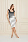 Siyah Beyaz Çizgili Kolsuz Kalem Elbise Polymid Kumaş, Yazlık Şık Model