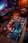 Star Wars Desenli Kaymaz Taban Makinede Yıkanabilir Gaming Oyuncu Gamer Genç Odası Halısı