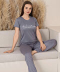 Lukitus Milan Kumaş Pamuklu Kısa Kol Kadın Pijama Takımı