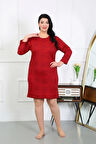 Giyim Kadın Büyük Beden Penye Gecelik Ev Elbisesi Kırmızı