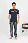 Giyim Erkek Pamuk Kısa Kol Pijama Takım Lacivert