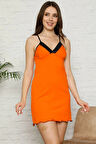 Giyim İp Askılı Penye Gecelik Turuncu