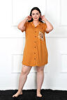 Giyim Büyük Beden Penye Düğmeli Hardal Tunik Gecelik