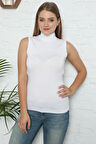 Giyim kadin Sıfır Kol Yarım Balıkçı Yaka Body Beyaz