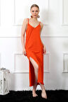 Giyim Kadın İp Askılı Turuncu Uzun Gecelik