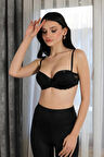 Giyim Kadın Yarım Destekli Balenli Straplez Sütyen Siyah