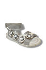 Şiringenç 1582-20 Anatomik 4 Çiçekli Tek Cırtlı Kız Çocuk Sandalet Gümüş 21-25