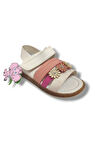 Şirinbebe 1648-20 Çift Bant Çiçekli Kız Çocuk Sandalet Beyaz Pembe 21-25