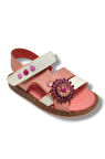 Şirinbebe 1694-20 Yan Çiçekli Tek Cırtlı Kız Çocuk Sandalet Pembe Beyaz 21-25