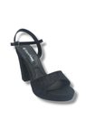 Erbay 321-26 Simli İşlemeli Saten Tek Bant Kalın Topuk Kadın Sandalet(11cm)