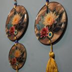 Lotus Desenli Cam Nazarlık Dekoratif Duvar Süsü Füzyon Cam Duvar Dekoru Hediyelik Nazarlık