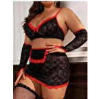 Büyük Beden Fantazi Seksi Dantel Babydol Fantezi Gecelik (çorapsız)