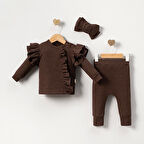 Orkide Büzgü Detaylı 3 Parça Kız Bebek Takımı %100 Pamuk