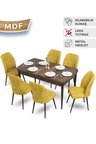 Mun Serisi 80x132 Açılabilir Mdf Barok Ahşap Desen Masa Takımı 6 Hardal Sandalye