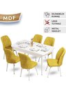 Mun Serisi 80x132 Açılabilir Mdf Beyaz Mutfak Masa Takımı 6 Hardal Sandalyeli