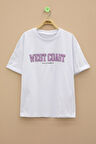 Beyaz West Coast Yazılı Kısa Kol Kız Çocuk Bisiklet Yaka Tişört 21025