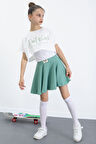Yeşil Beli Lastikli Fitilli Kız Çocuk Tenis Eteği 21041