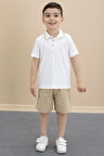 Bej Polo Yaka Düğmeli Tişörtlü Erkek Çocuk Şortlu 2li Takım 21104