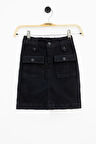 Siyah Ön Cepli Beli Lastikli Kız Çocuk Jean Şort Etek 21120