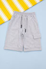 Gri Beli Lastikli Jogger Kumaş Tek Kargo Cepli Erkek Çocuk Şort 21154