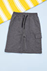 Antrasit Beli Lastikli Jogger Kumaş Tek Kargo Cepli Erkek Çocuk Şort 21155