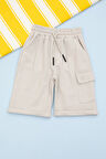 Krem Beli Lastikli Jogger Kumaş Tek Kargo Cepli Erkek Çocuk Şort 21156