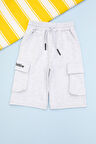 Gri Cebi Yazı Baskılı Beli Lastikli Erkek Çocuk Şort 21165