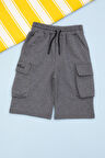 Antrasit Cebi Yazı Baskılı Beli Lastikli Erkek Çocuk Şort 21163